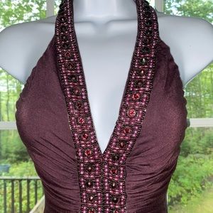SKY diamond embellished dark purple top XS